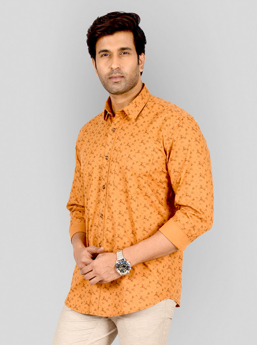 Orange Printed Tailored Fit Casual Shirt | JB Sport