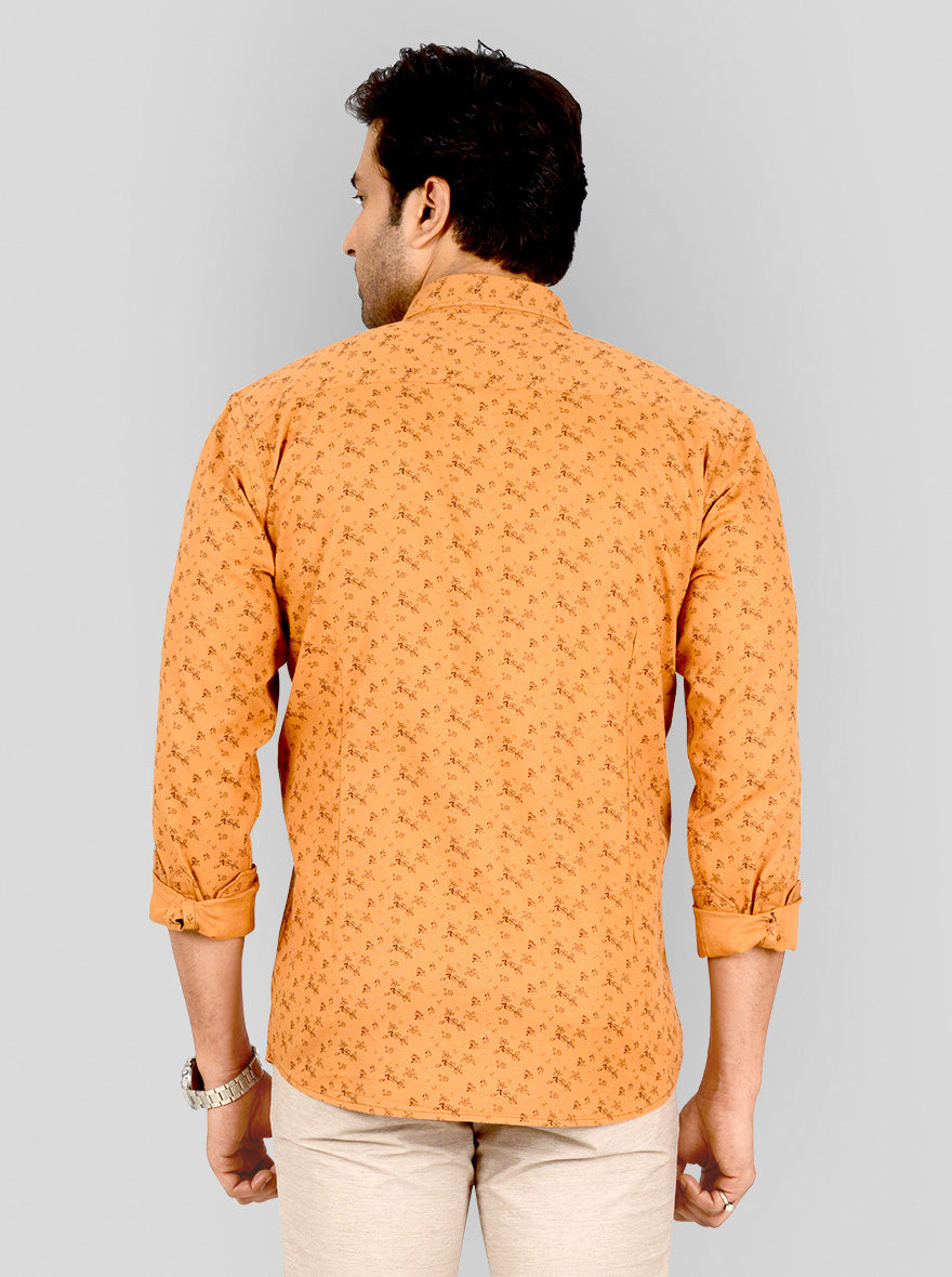 Orange Printed Tailored Fit Casual Shirt | JB Sport