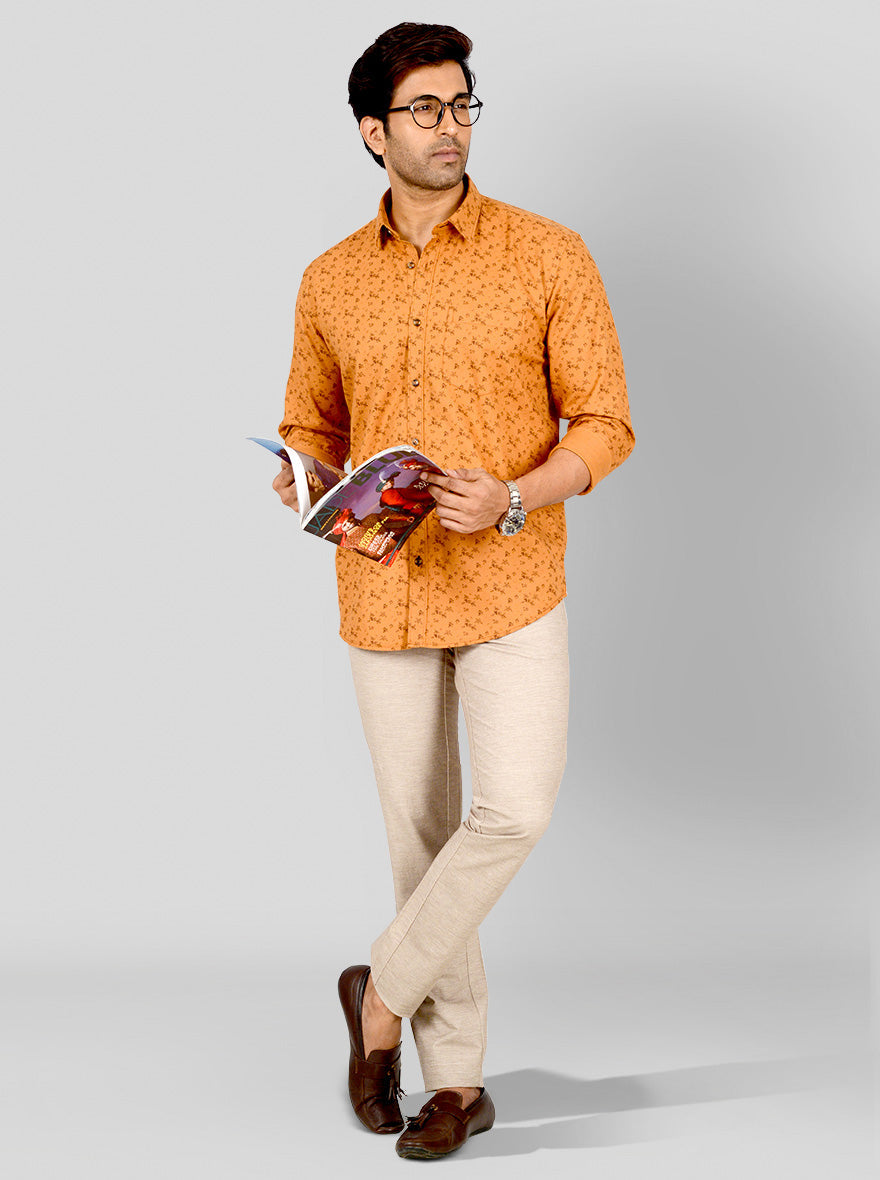 Orange Printed Tailored Fit Casual Shirt | JB Sport