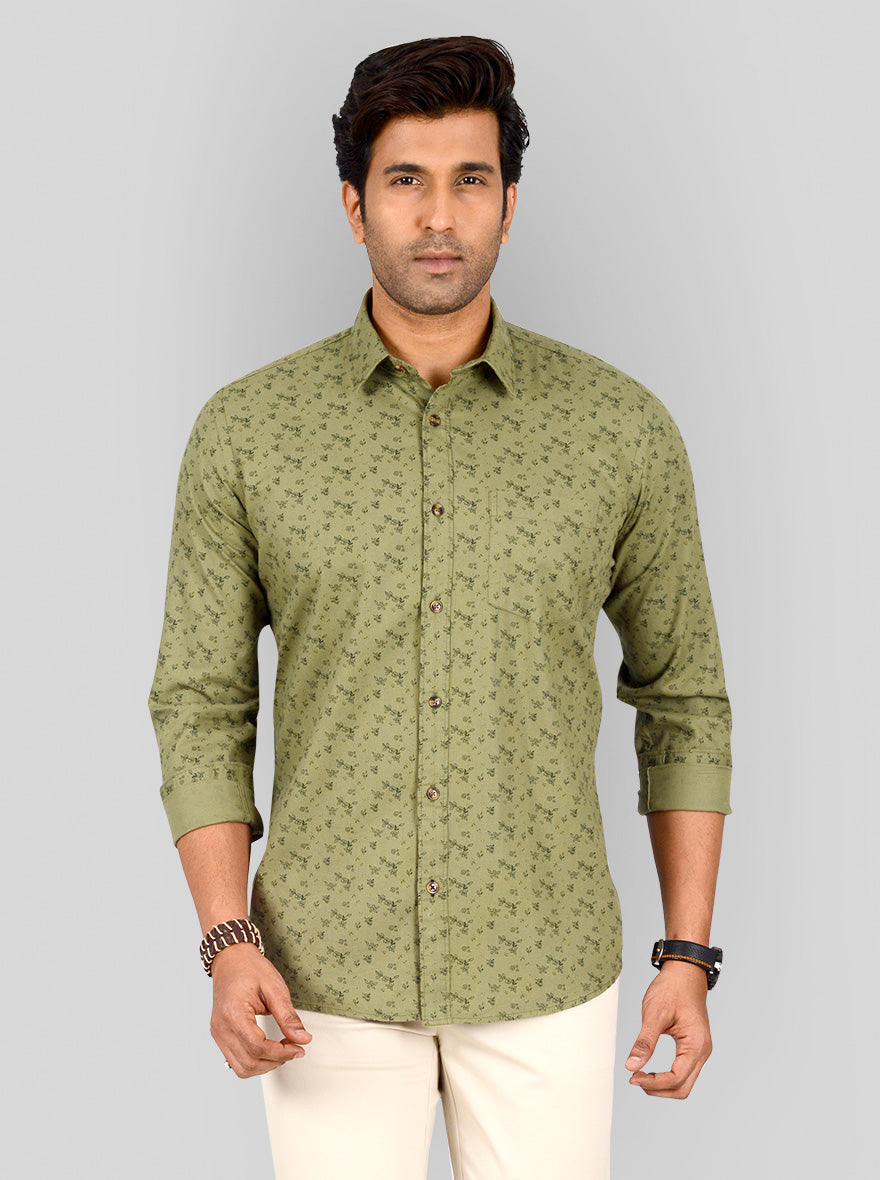 Lake Green Printed Tailored Fit Casual Shirt | JB Sport