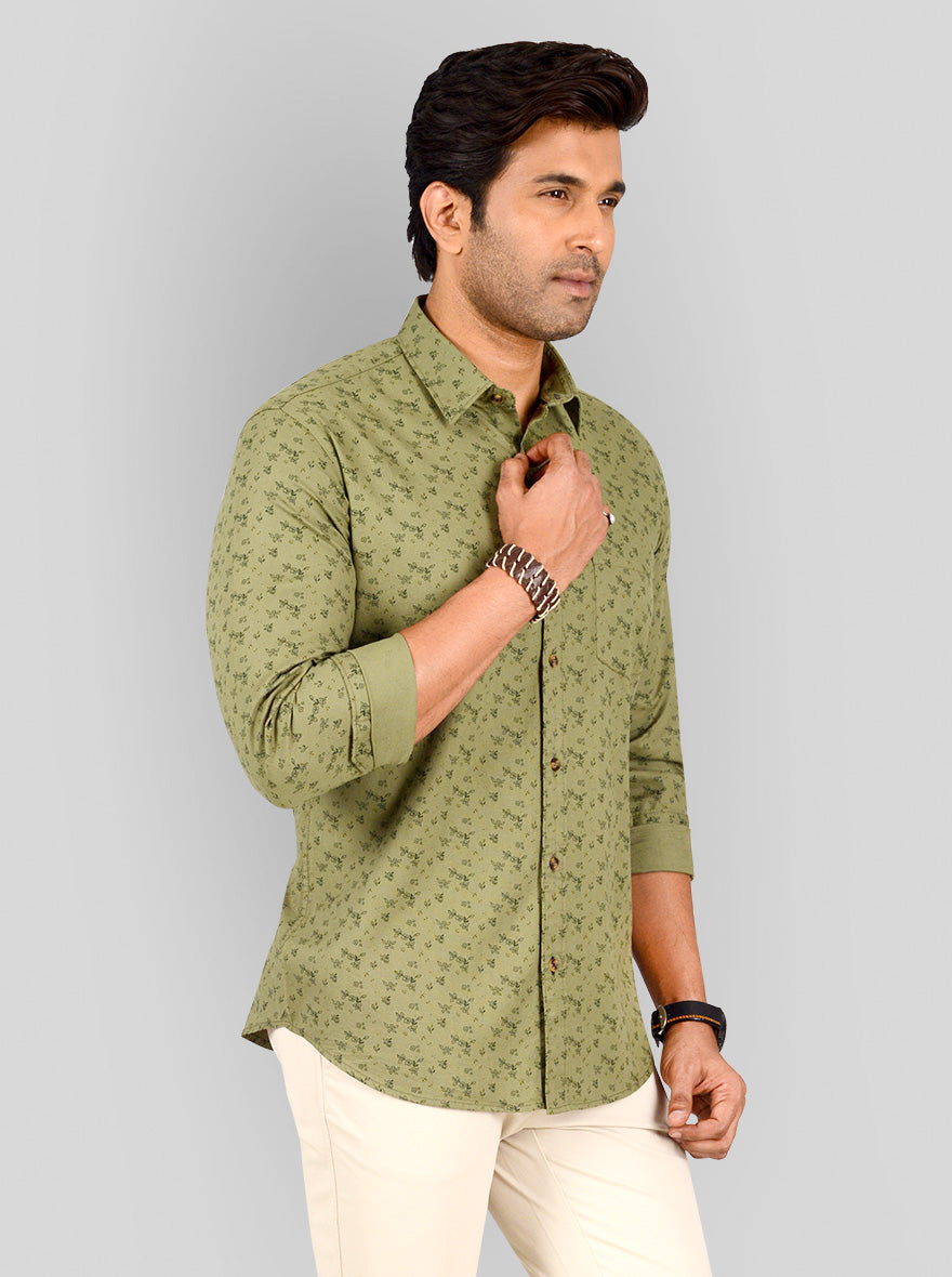 Lake Green Printed Tailored Fit Casual Shirt | JB Sport