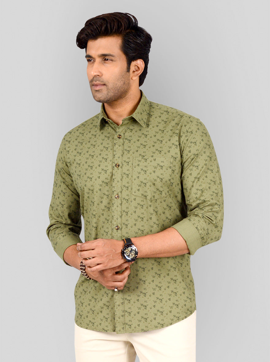 Lake Green Printed Tailored Fit Casual Shirt | JB Sport