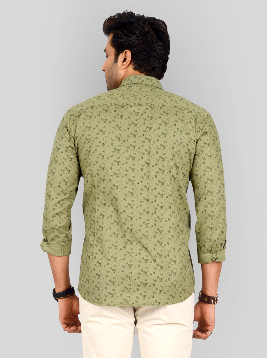 Lake Green Printed Tailored Fit Casual Shirt | JB Sport