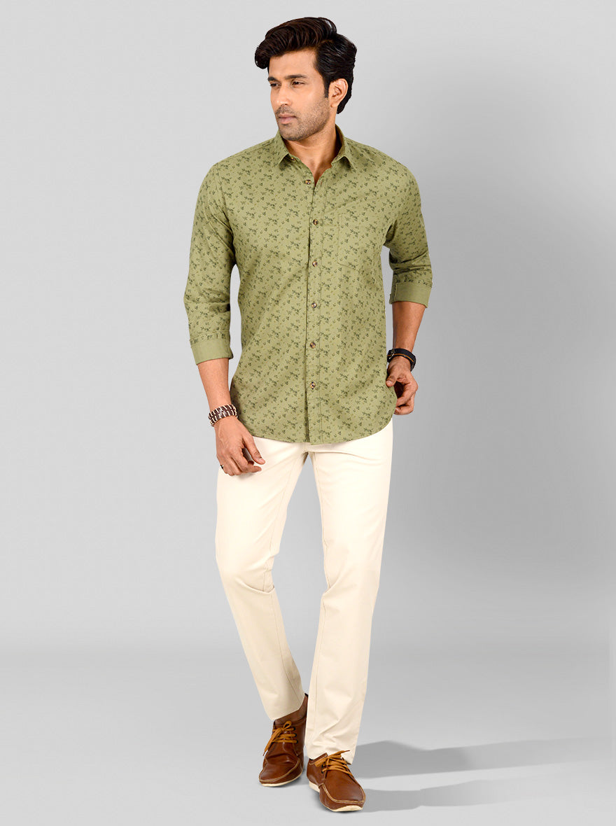 Lake Green Printed Tailored Fit Casual Shirt | JB Sport