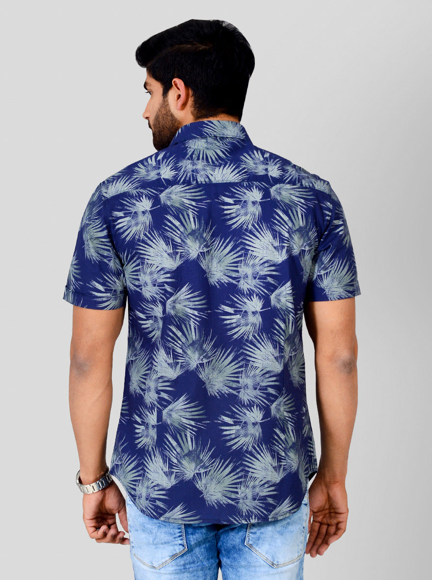 Blue Printed Slim Fit Casual Shirt | Greenfibre