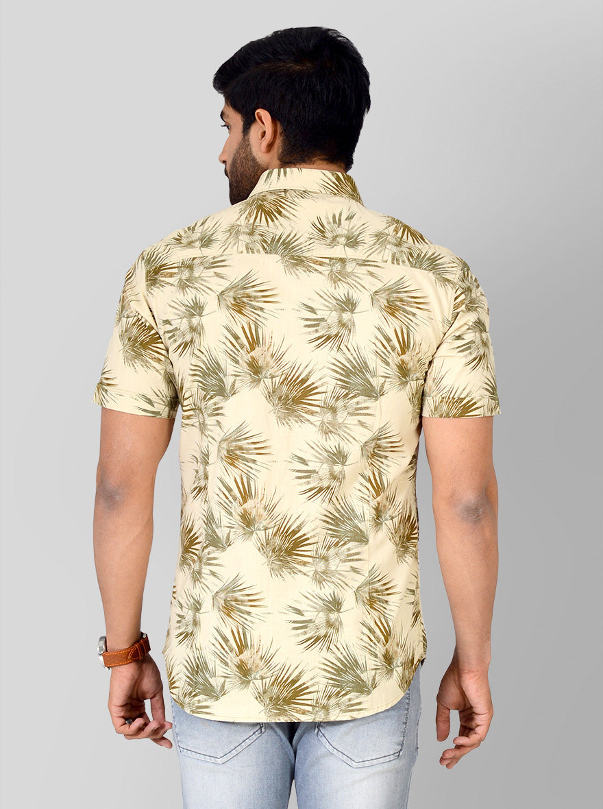 Beige Printed Slim Fit Casual Shirt | Greenfibre