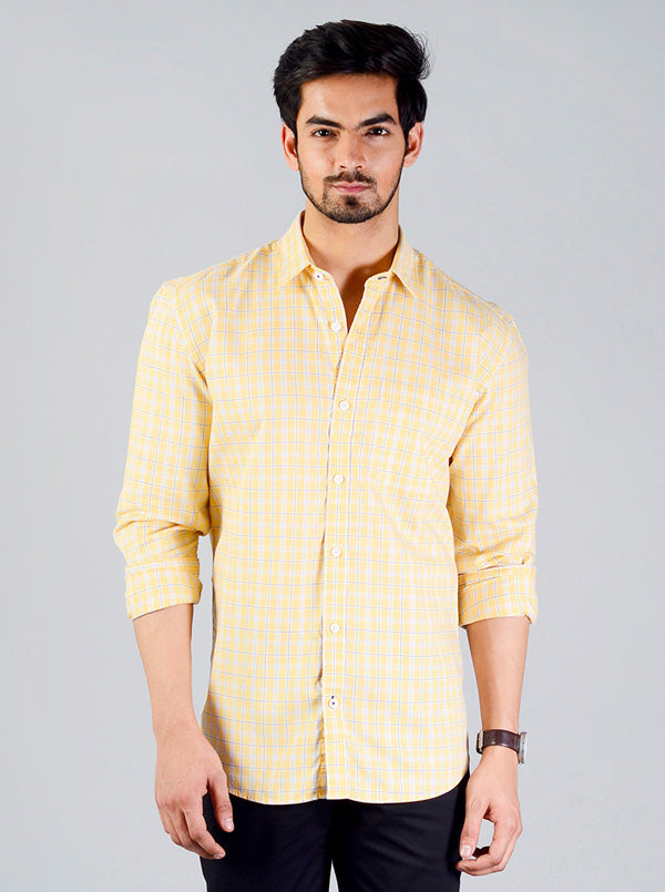 Light Yellow Checked Slim Fit Casual Shirt | JB Sport