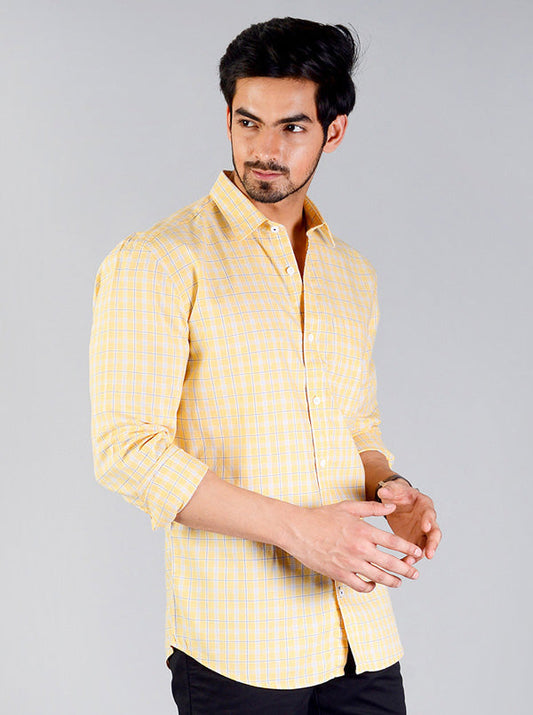 Light Yellow Checked Slim Fit Casual Shirt | JB Sport