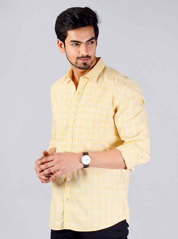 Light Yellow Checked Slim Fit Casual Shirt | JB Sport