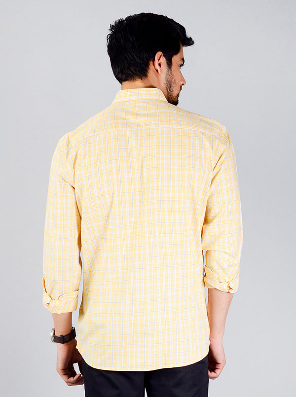 Light Yellow Checked Slim Fit Casual Shirt | JB Sport