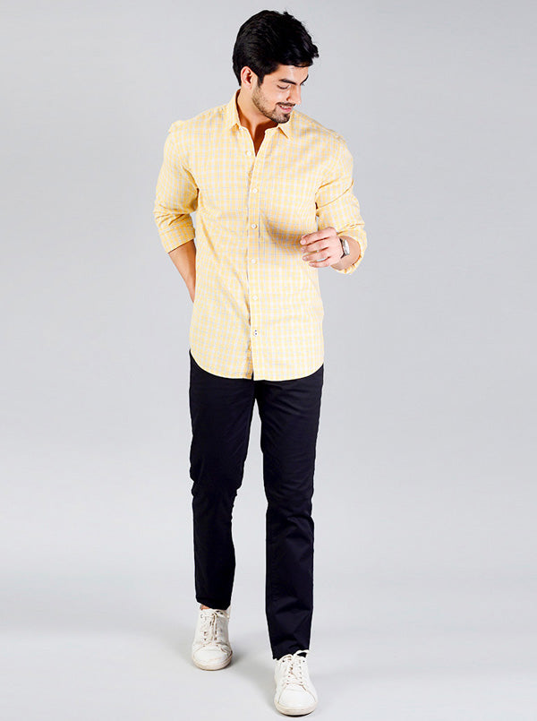 Light Yellow Checked Slim Fit Casual Shirt | JB Sport