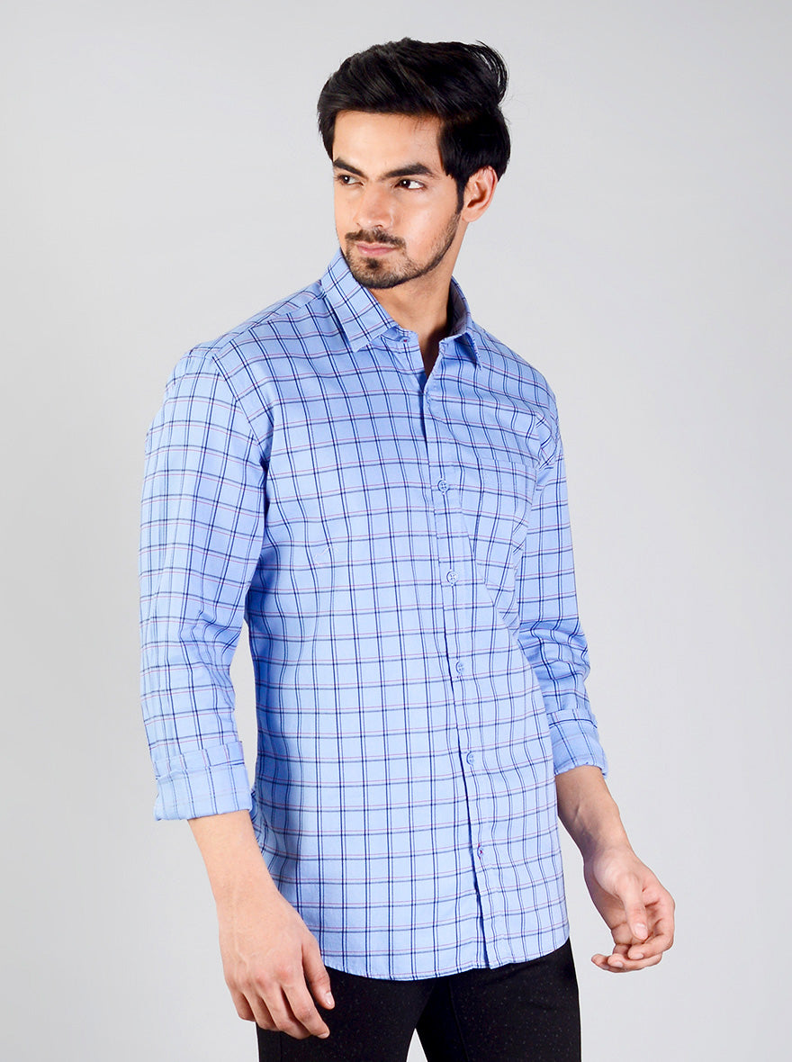 Blue Checked Slim Fit Casual Shirt | JB Sport