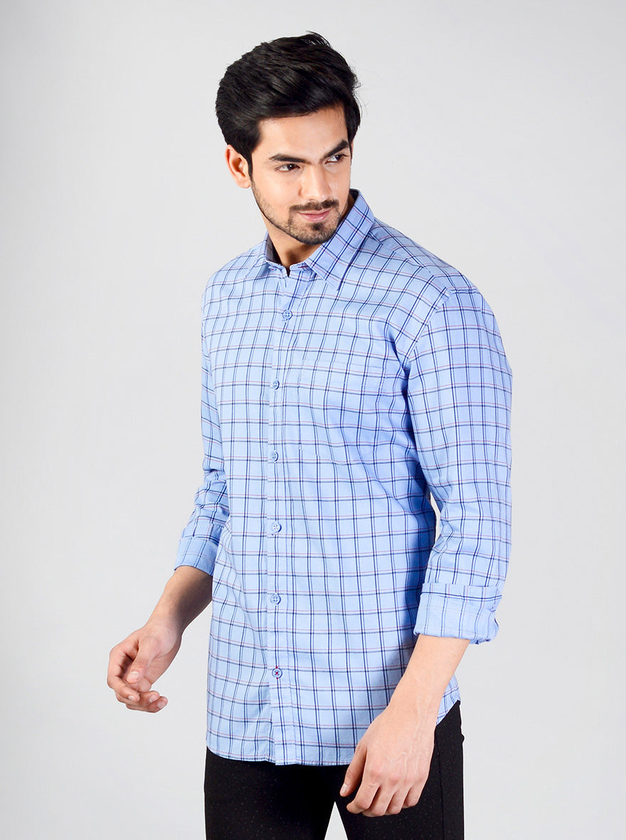 Blue Checked Slim Fit Casual Shirt | JB Sport