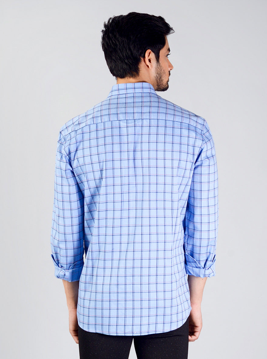 Blue Checked Slim Fit Casual Shirt | JB Sport