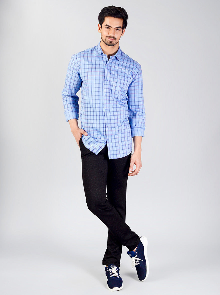 Blue Checked Slim Fit Casual Shirt | JB Sport