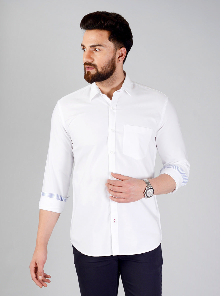 Snow White Solid Slim Fit Casual Shirt | JB Sport