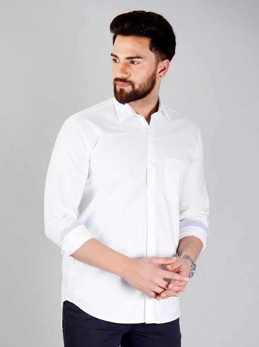 Snow White Solid Slim Fit Casual Shirt | JB Sport