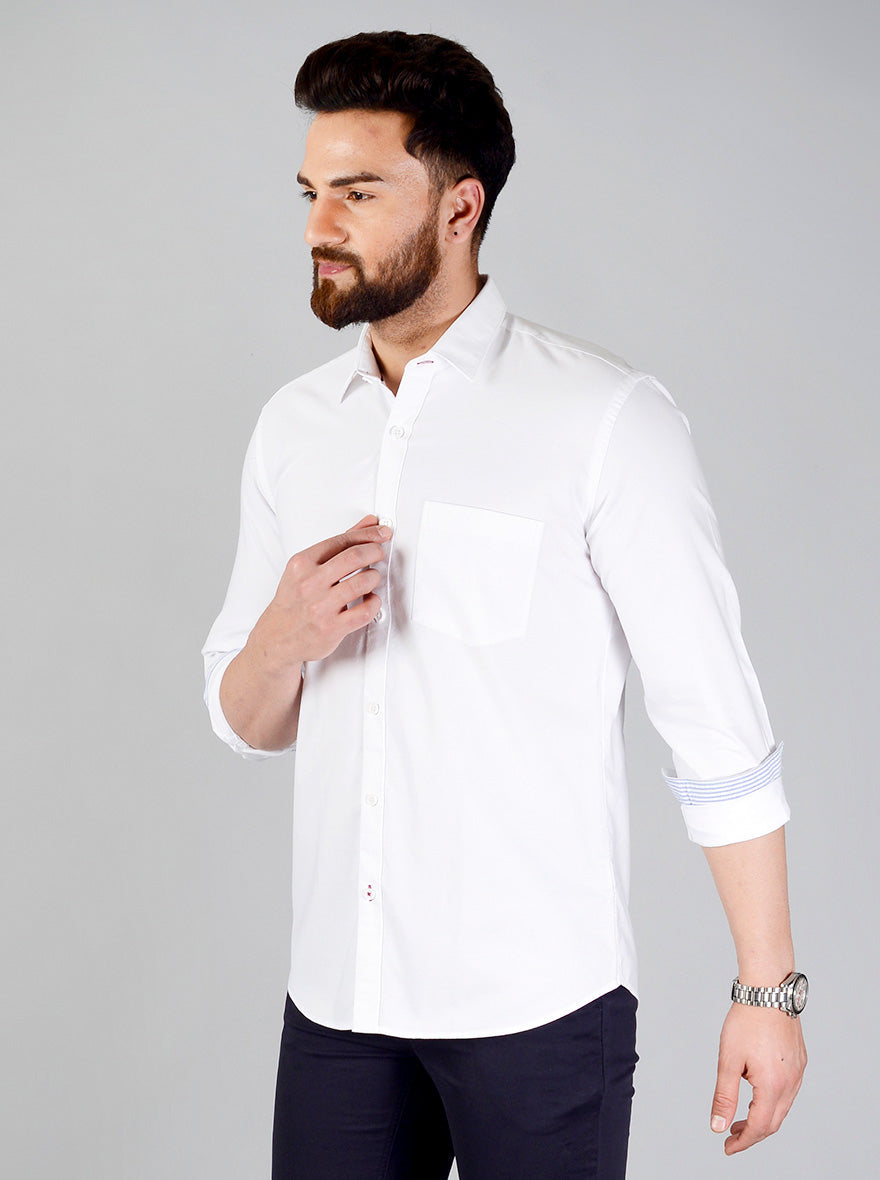 Snow White Solid Slim Fit Casual Shirt | JB Sport