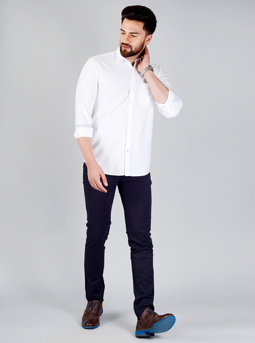 Snow White Solid Slim Fit Casual Shirt | JB Sport