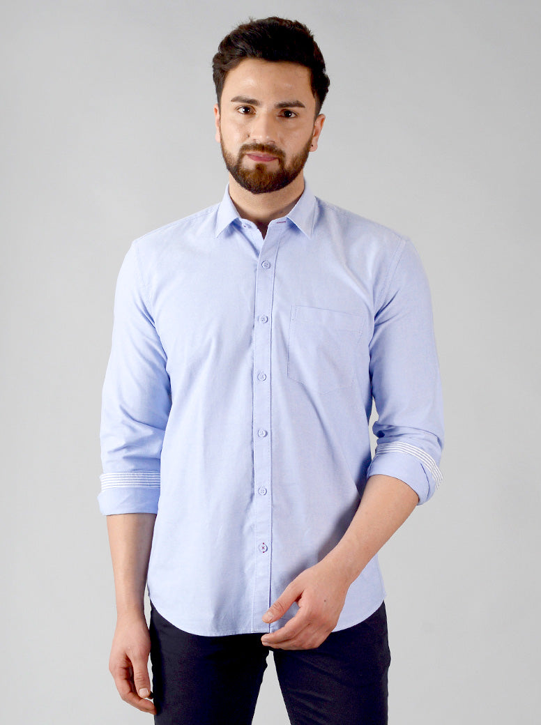 Pastel Blue Solid Slim Fit Casual Shirt | JB Sport