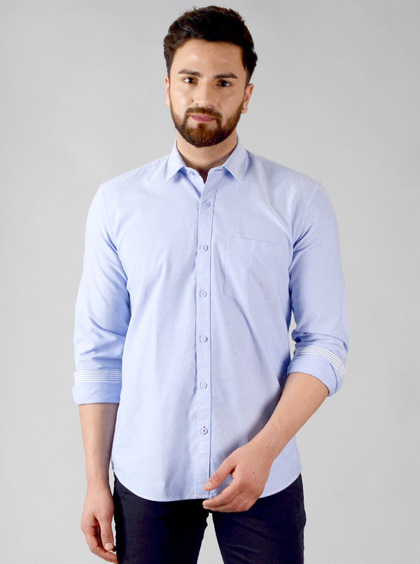 Pastel Blue Solid Slim Fit Casual Shirt | JB Sport