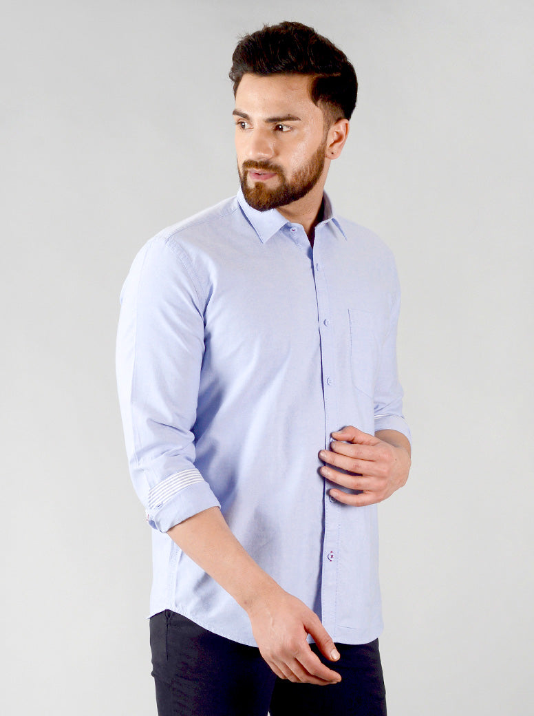 Pastel Blue Solid Slim Fit Casual Shirt | JB Sport