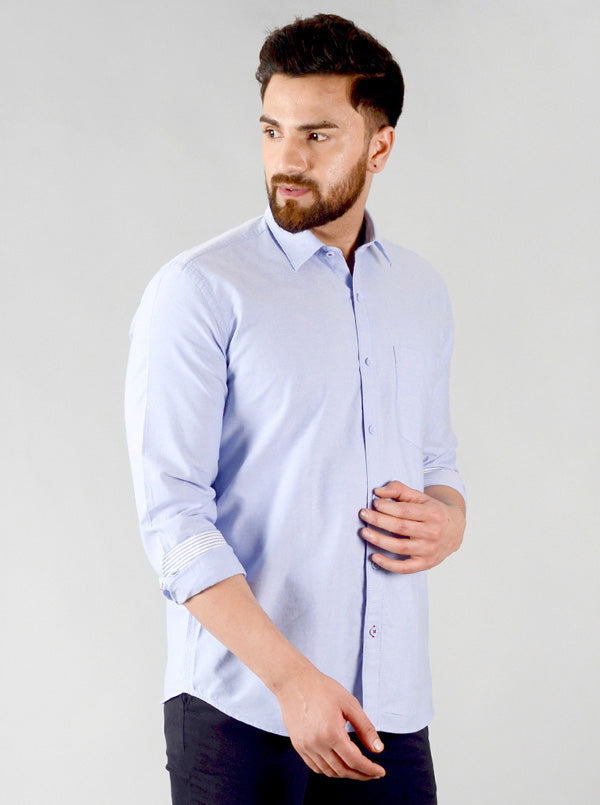 Pastel Blue Solid Slim Fit Casual Shirt | JB Sport