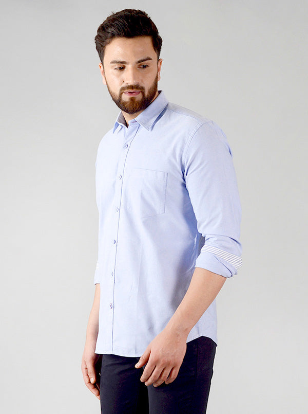 Pastel Blue Solid Slim Fit Casual Shirt | JB Sport