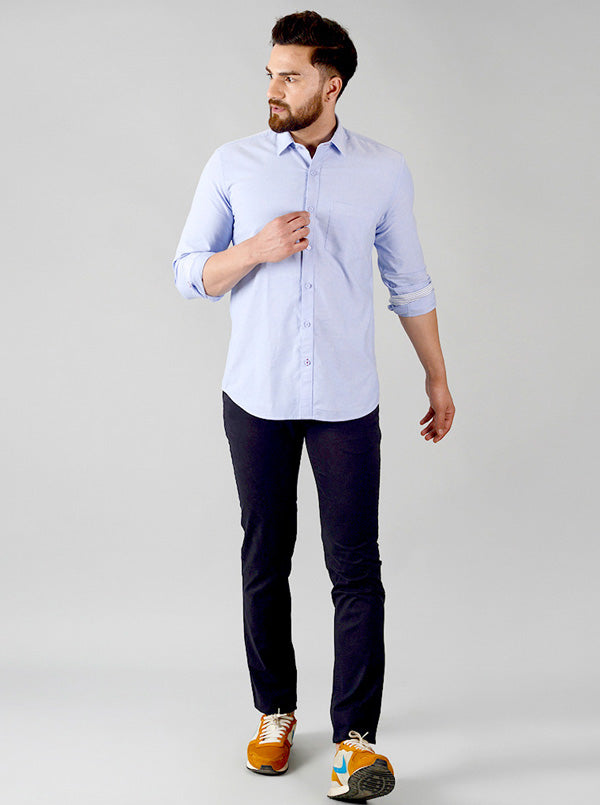 Pastel Blue Solid Slim Fit Casual Shirt | JB Sport