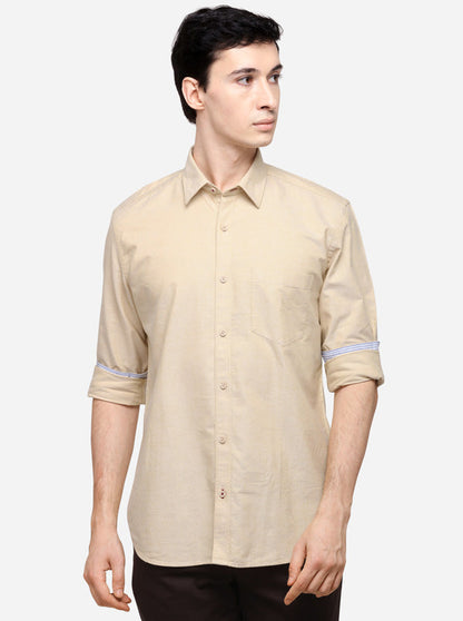 Cream Solid Slim Fit Casual Shirt | JB Sport