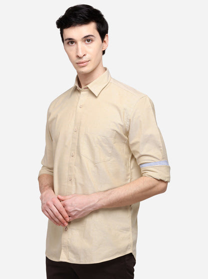 Cream Solid Slim Fit Casual Shirt | JB Sport