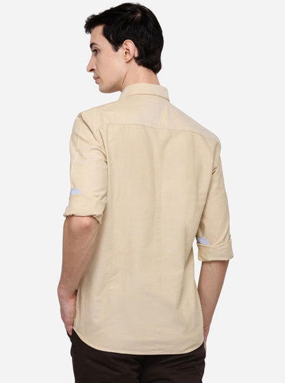 Cream Solid Slim Fit Casual Shirt | JB Sport
