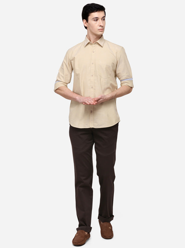 Cream Solid Slim Fit Casual Shirt | JB Sport