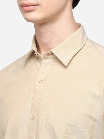 Cream Solid Slim Fit Casual Shirt | JB Sport