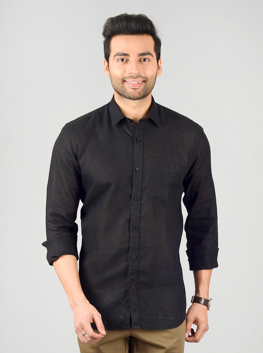 Black Solid Slim Fit Casual Shirt | JB Sport