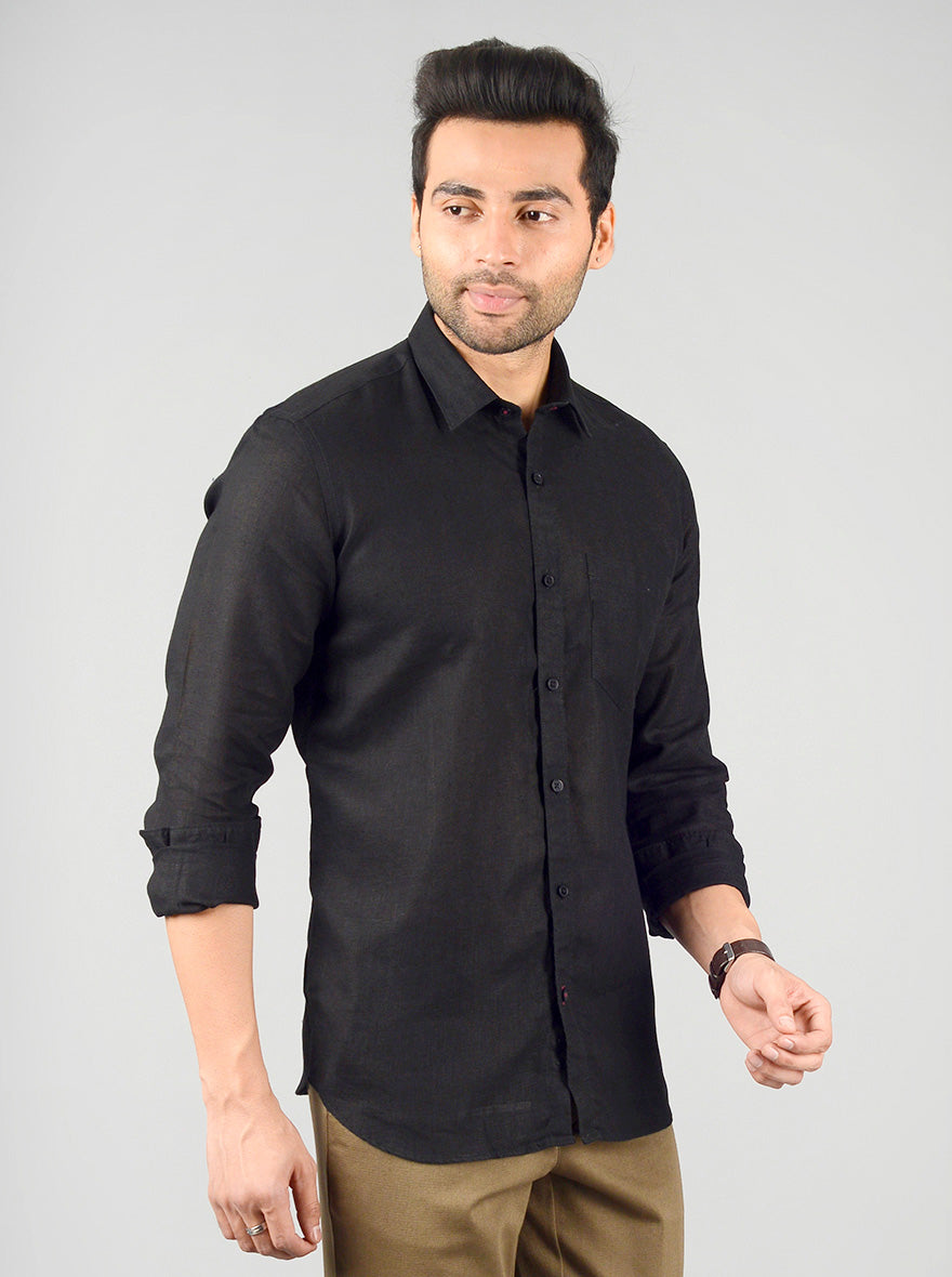 Black Solid Slim Fit Casual Shirt | JB Sport