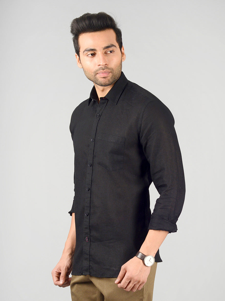 Black Solid Slim Fit Casual Shirt | JB Sport