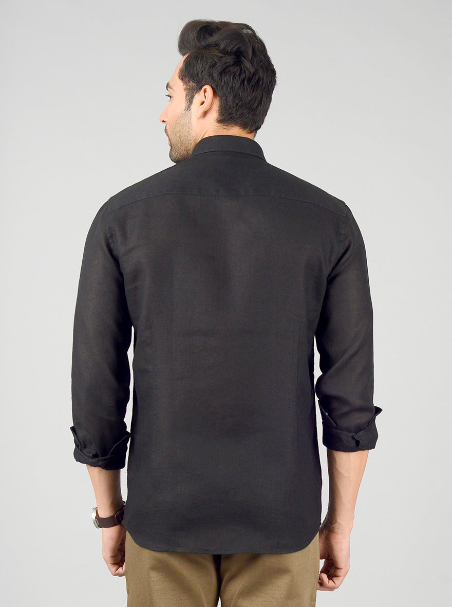 Black Solid Slim Fit Casual Shirt | JB Sport