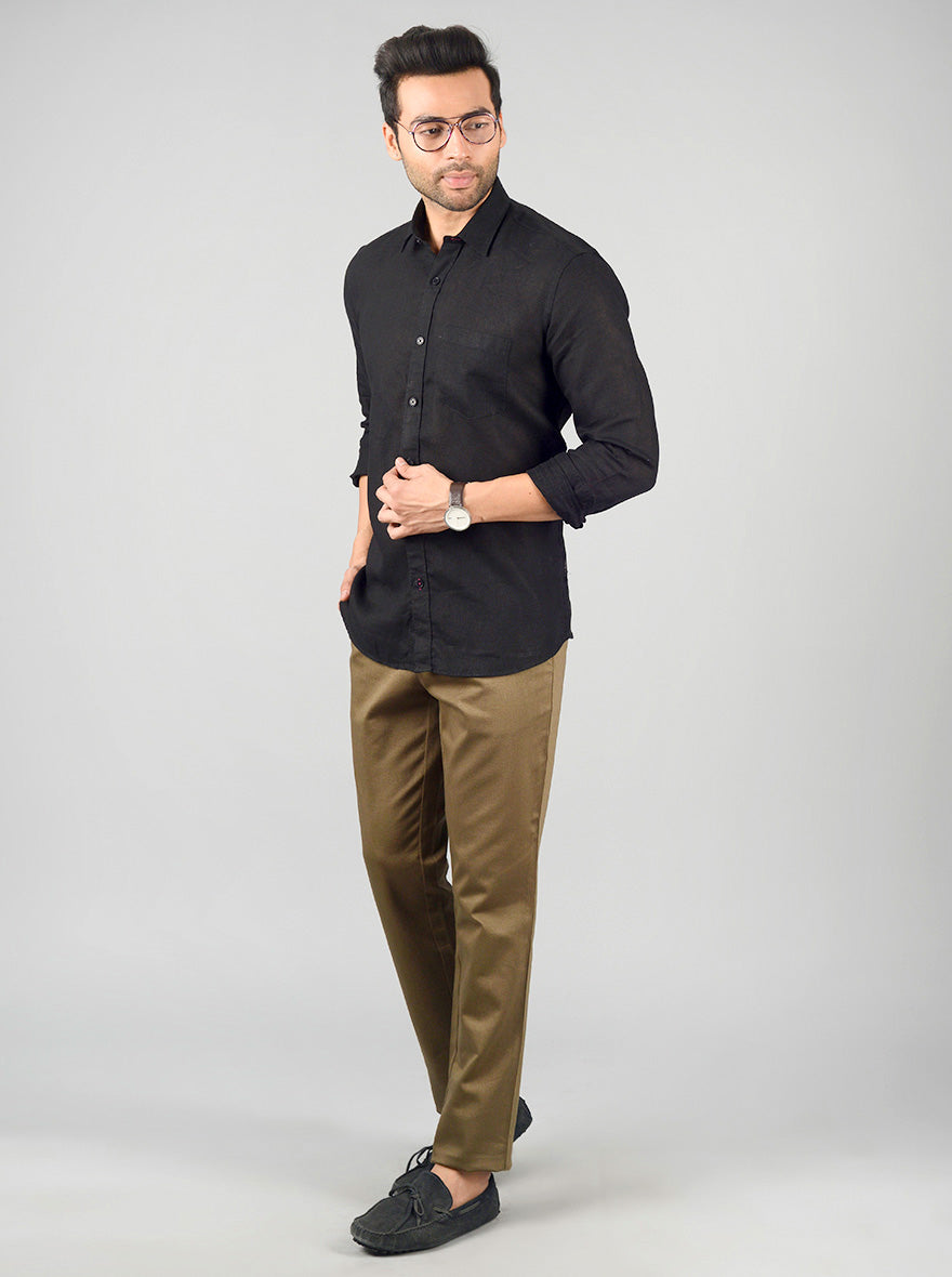 Black Solid Slim Fit Casual Shirt | JB Sport