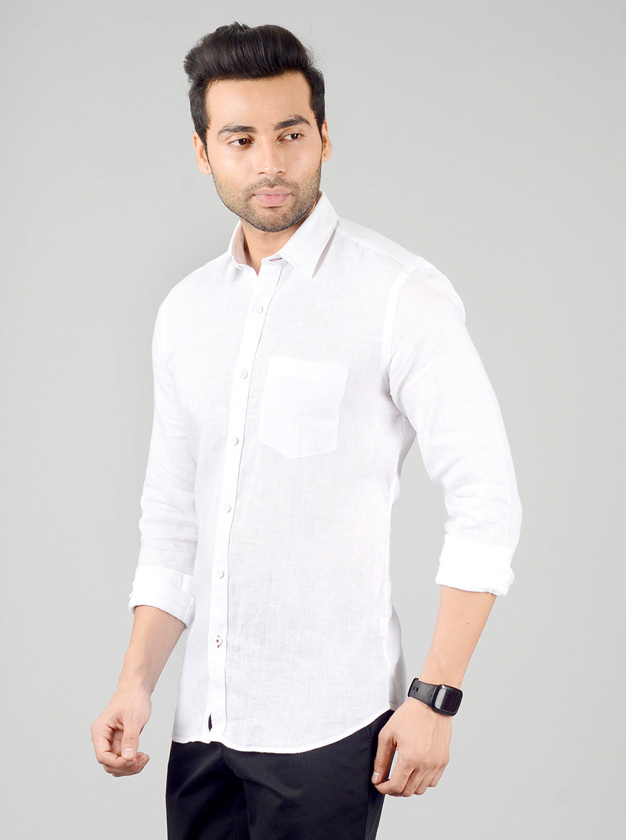 Snow White Solid Slim Fit Casual Shirt | JB Sport