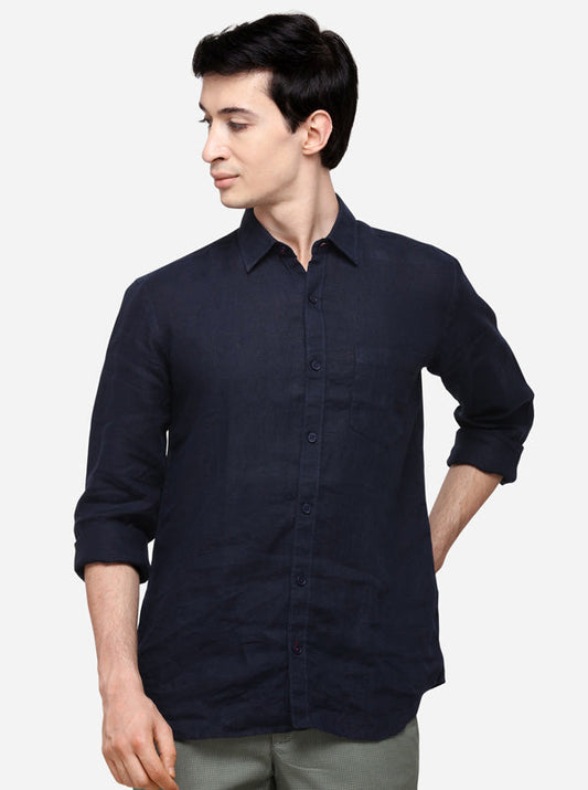 Indigo Blue Solid Slim Fit Casual Shirt | JB Sport
