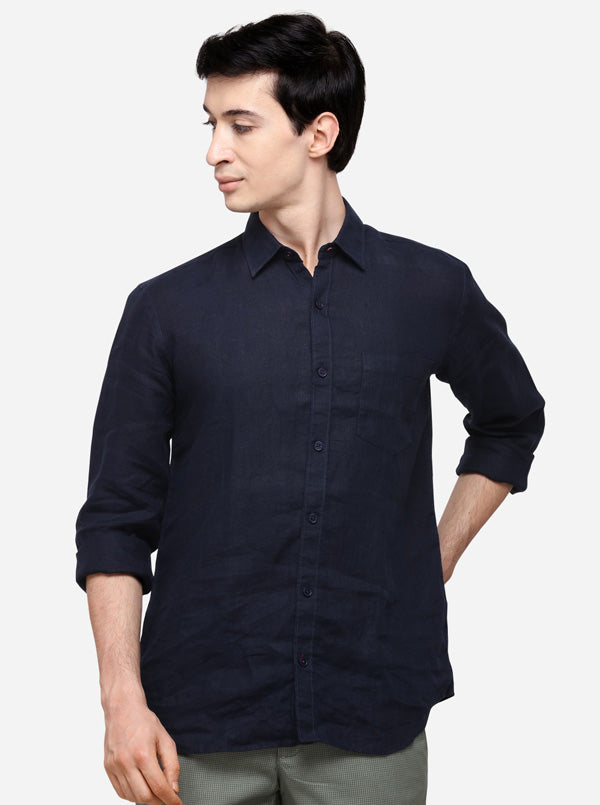 Indigo Blue Solid Slim Fit Casual Shirt | JB Sport