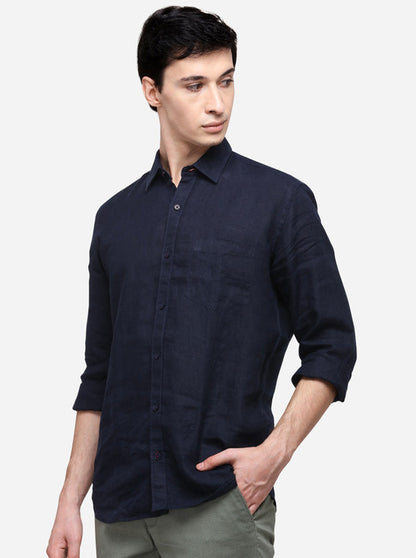 Indigo Blue Solid Slim Fit Casual Shirt | JB Sport