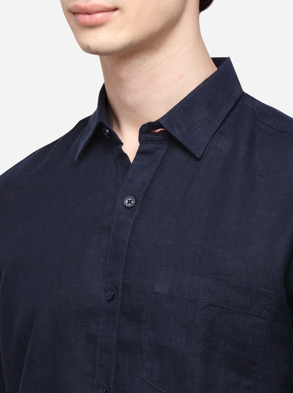Indigo Blue Solid Slim Fit Casual Shirt | JB Sport