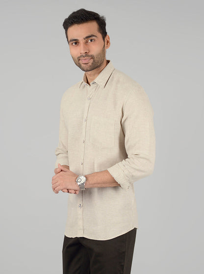Cream Solid Slim Fit Casual Shirt | JB Sport