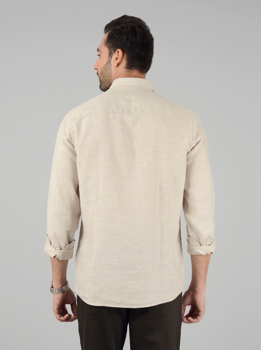 Cream Solid Slim Fit Casual Shirt | JB Sport