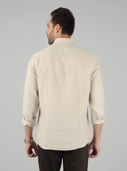 Cream Solid Slim Fit Casual Shirt | JB Sport