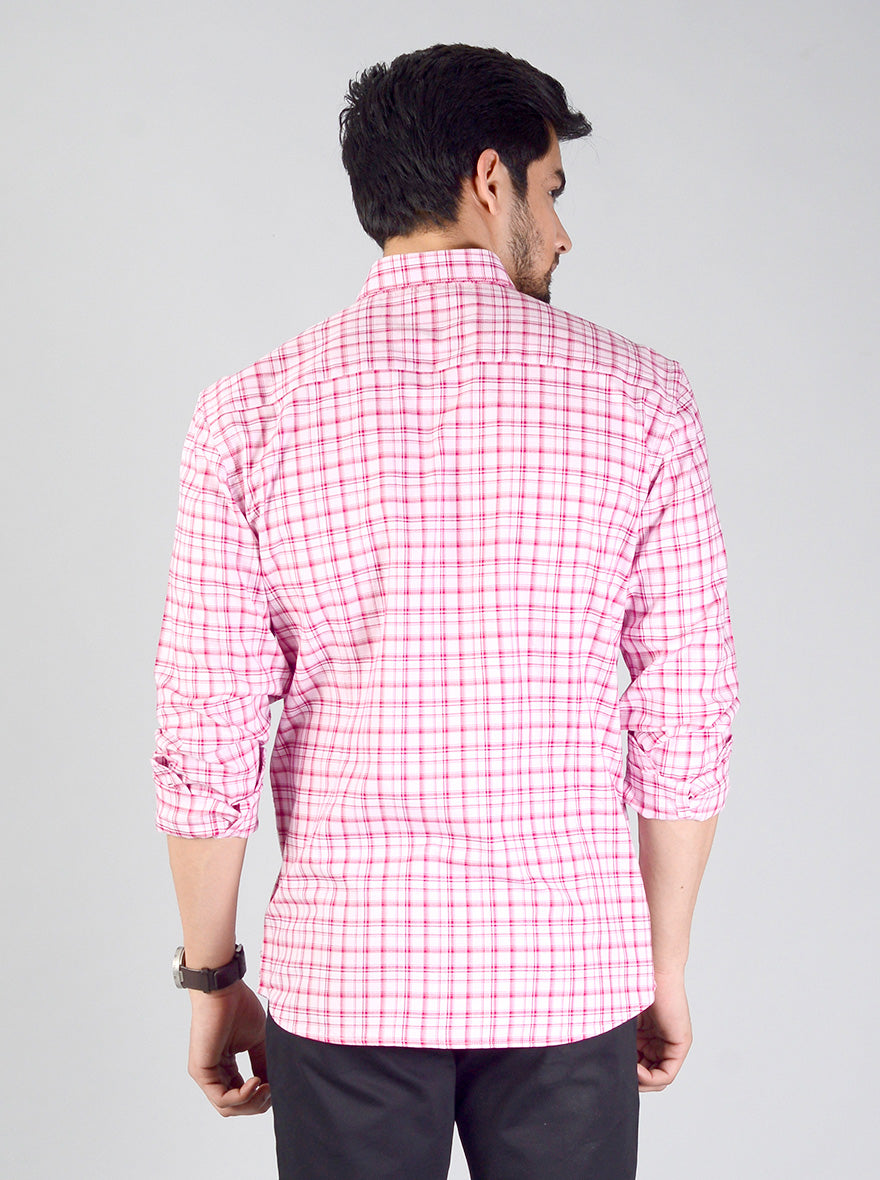 Raspberry Pink Checked Slim Fit Casual Shirt | JB Sport