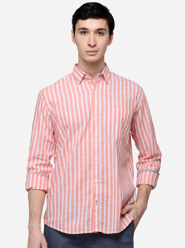 White & Orange Checked Tailored Fit Casual Shirt | JB Sport