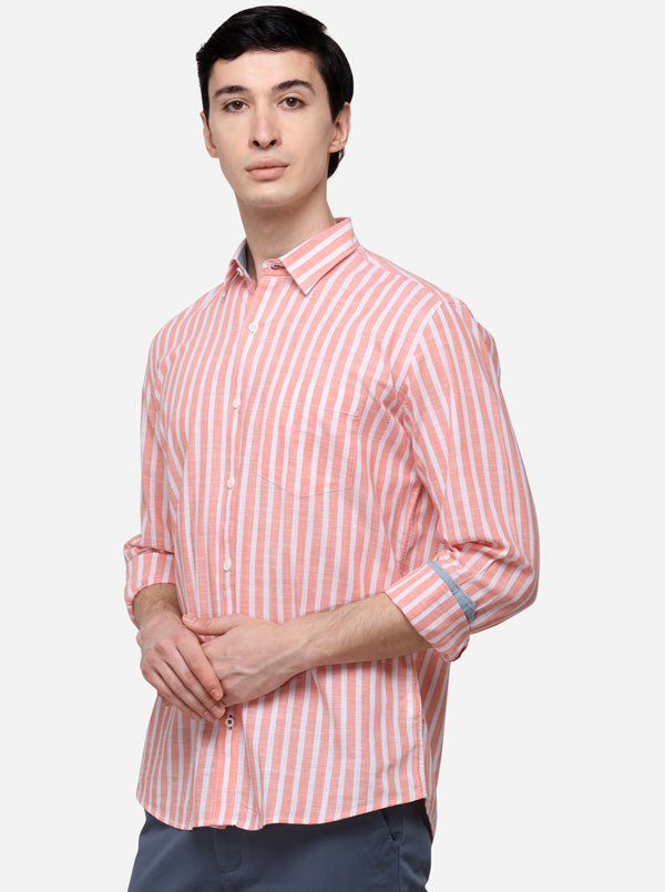 White & Orange Checked Tailored Fit Casual Shirt | JB Sport